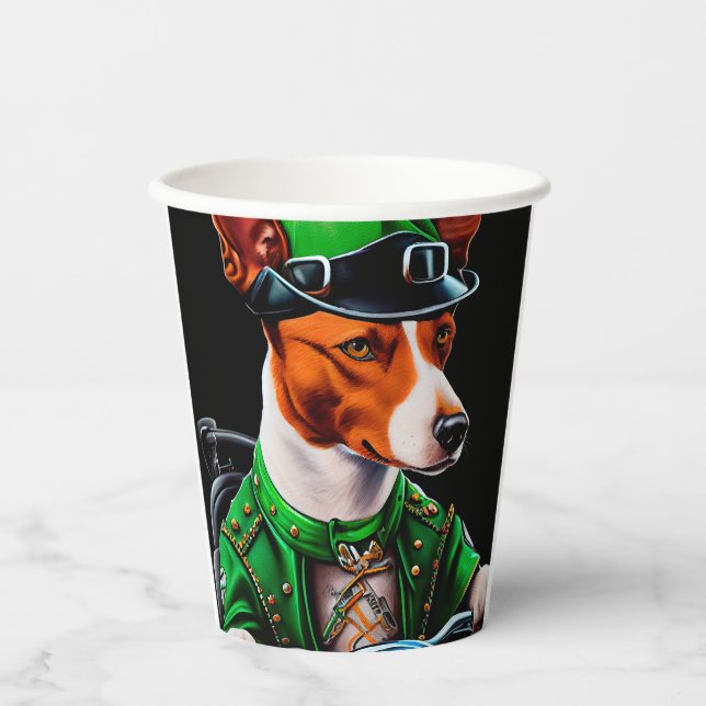 Gobelets En Papier Basenji Chien conduisant vélo St. Patrick's Day (Recto)