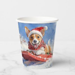 Gobelets En Papier Basenji Chien en Traîneau Qu'il neige Noël