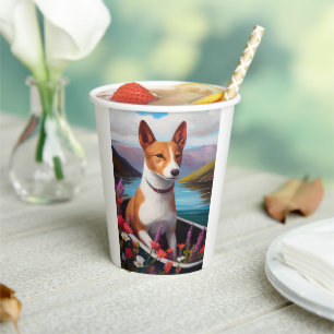 Gobelets En Papier Basenji Chien sur une pagaie : une aventure Pittor
