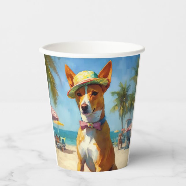 Gobelets En Papier Basenji sur la plage, cadeau d'été pour les amoure (Recto)