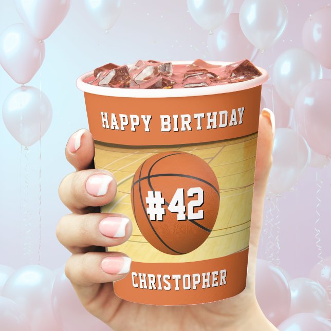Gobelets En Papier Basketball Sport Équipe Joueur Nom Joyeux Annivers (Basketball Sport Team Player Name Happy Birthday Paper Cups)