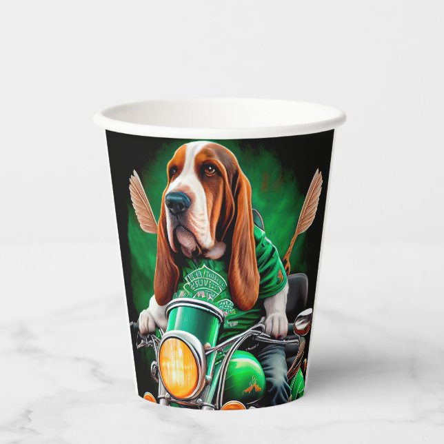Gobelets En Papier Basset Hound Chien conduisant vélo St. Patrick's D (Recto)