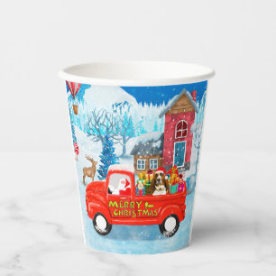 Gobelets En Papier Basset Hound Dog dans la livraison de Noël Camion