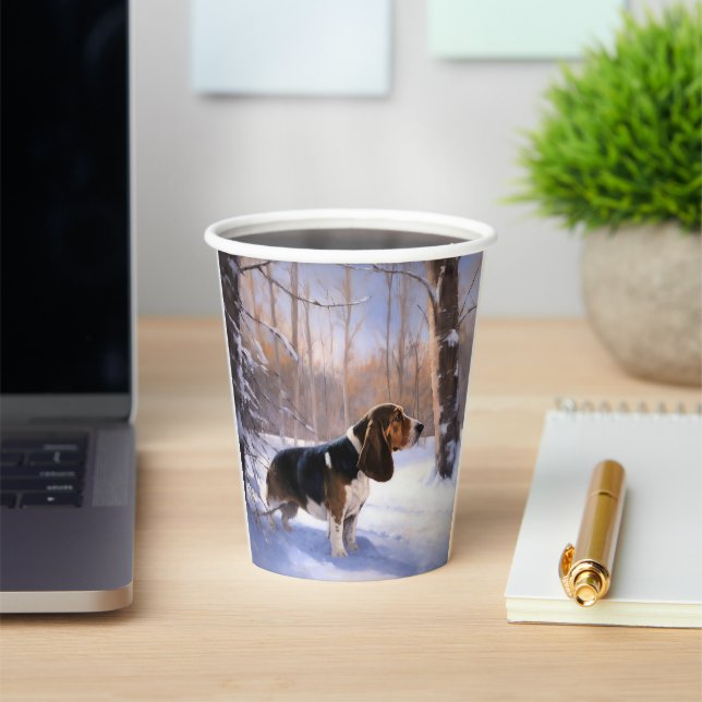 Gobelets En Papier Basset Hound Laisser neiger Noël (Insitu)