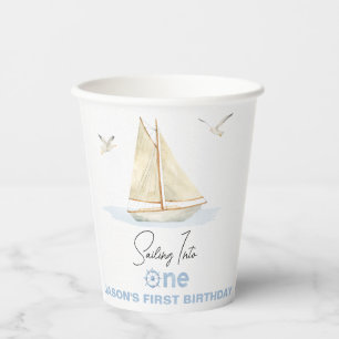 Gobelets En Papier Bateau À Voile Bleu Naviguant Dans Un 1er Annivers