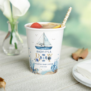 Gobelets En Papier Bateau bleu nautique Ahoy C'est un Baby shower gar