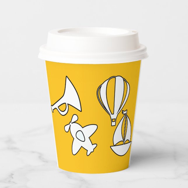 Gobelets En Papier Bateaux d'enfants Avion Jaune   (Recto)