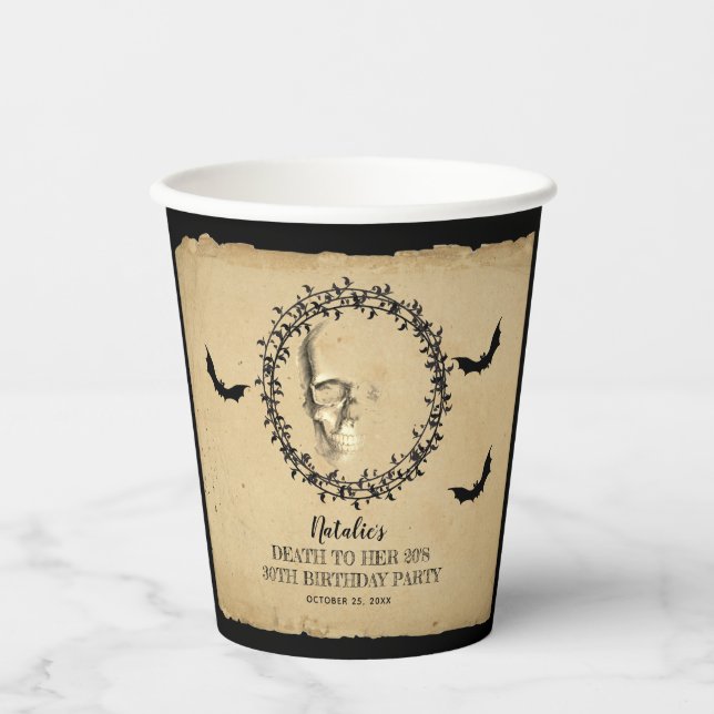Gobelets En Papier Bats du crâne mort à sa fête d'anniversaire des an (Recto)