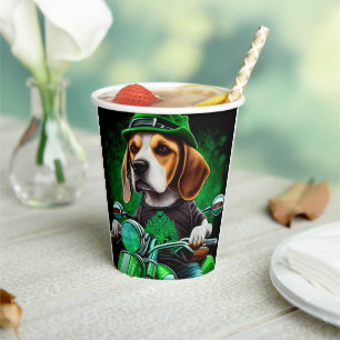 Gobelets En Papier Beagle Chien conduisant vélo St. Patrick's Day