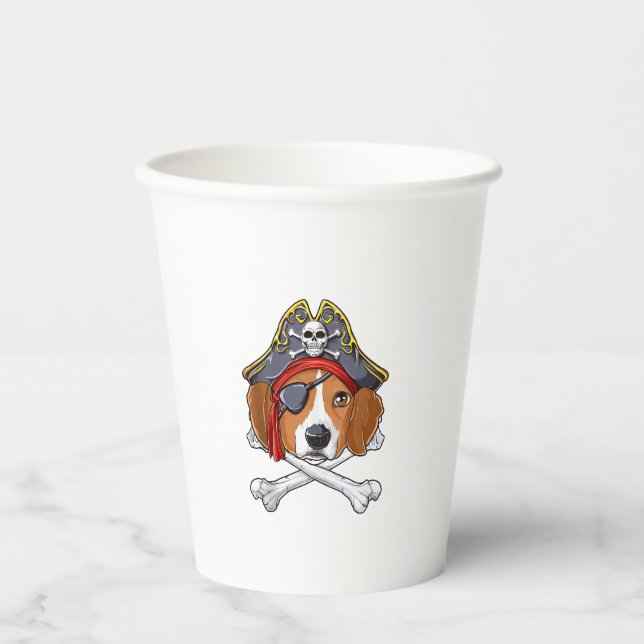 Gobelets En Papier Beagle Costume de pirate Jolly roger Drapeau Croix (Recto)