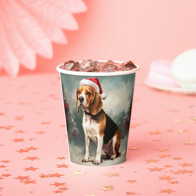 Gobelets En Papier Beagle dans la neige Noël  (Insitu)