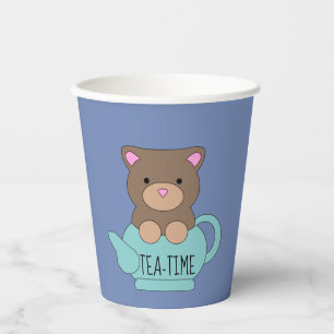 Gobelets En Papier Bear Blue Cute Teapot Anniversaire Kids Paper Cup