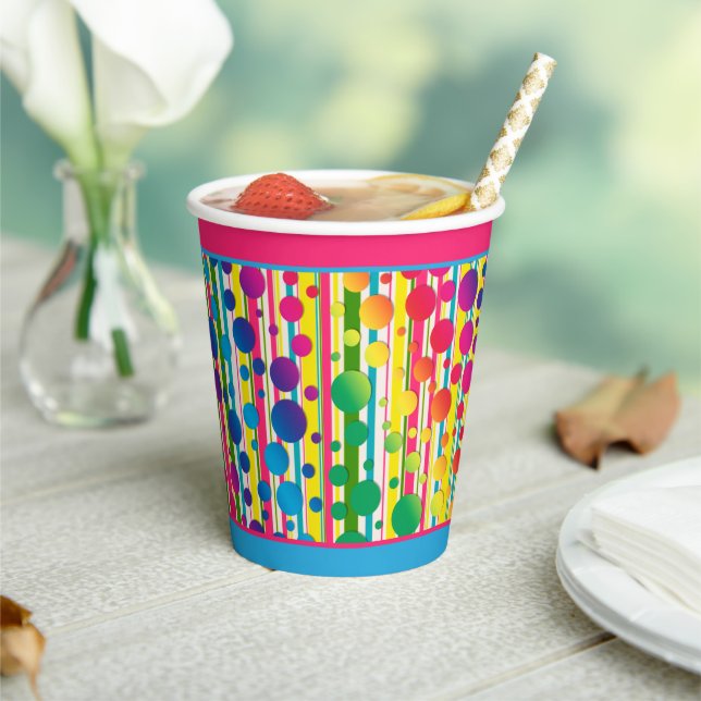 Gobelets En Papier [Beatnik Bubbles] Retro Polka Dot Stripe Deux Tons (Insitu)