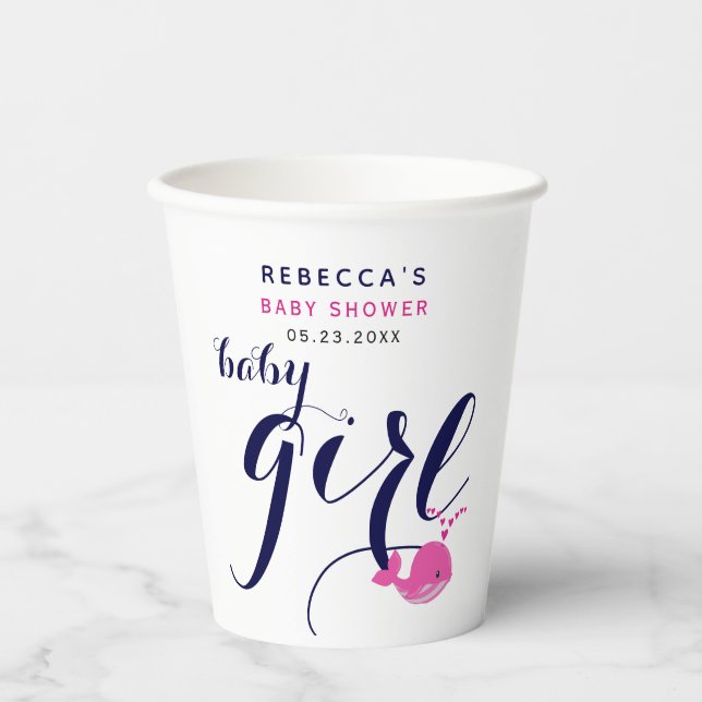 Gobelets En Papier Beau Baby shower à thème océanique de baleine bleu (Recto)