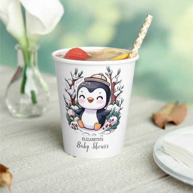 Gobelets En Papier Beau Baby shower de Pingouin (Insitu)