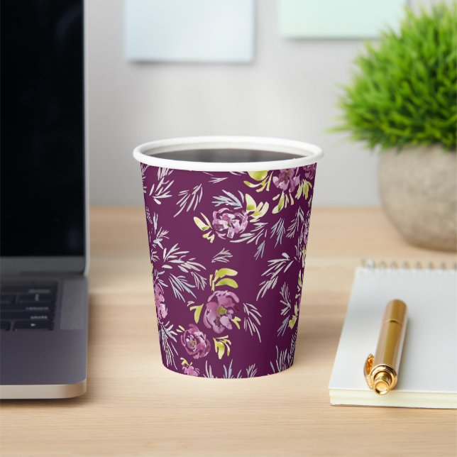 Gobelets En Papier Beau motif de fleurs d'aquarelle (Insitu)