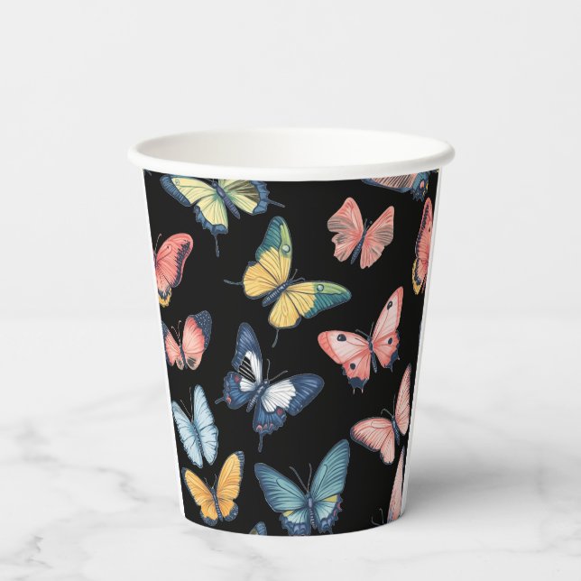 Gobelets En Papier Beau Papillon coloré imprimé (Verso)