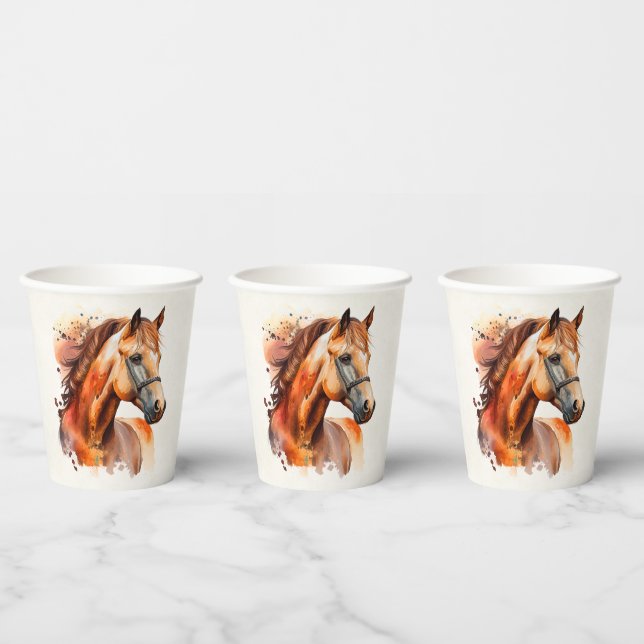 Gobelets En Papier Beau portrait de cheval alezan (Multi)