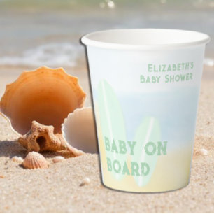 Gobelets En Papier Bébé à bord du Baby shower d'aquarelle surf Beach