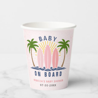 Gobelets En Papier Bébé à bord surf splash rose bébé douche