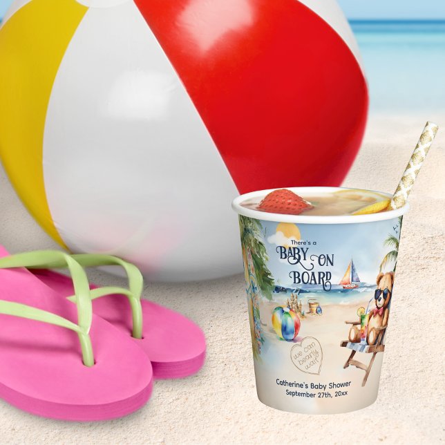 Gobelets En Papier Bébé À Bord Surfboard Teddy Bear Baby shower (Créateur téléchargé)