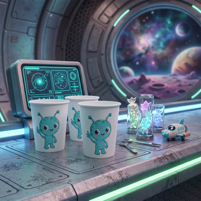 Gobelets En Papier Bébé Alien Monstre de l'Espace Mignon (Créateur téléchargé)