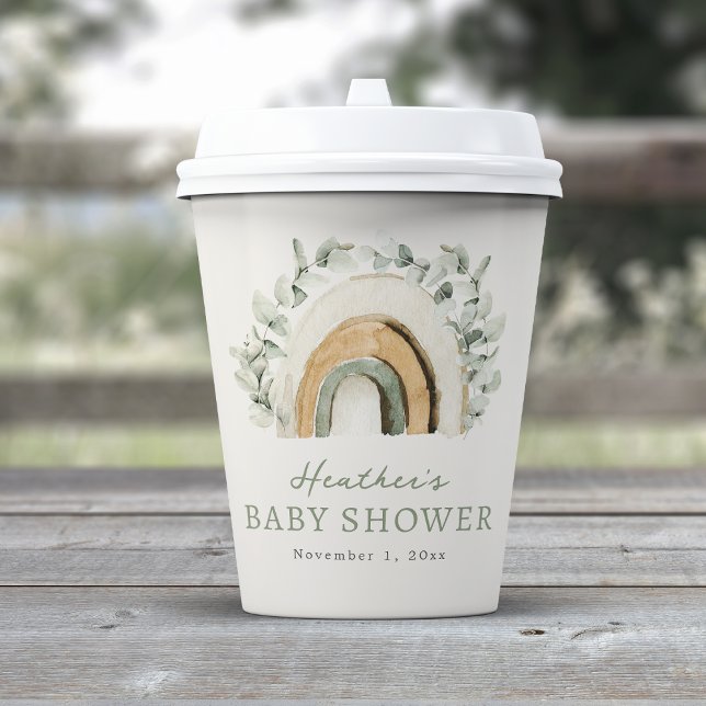 Gobelets En Papier Bébé Arc-en-ciel Bohème (Boho Watercolor Eucalyptus  Rainbow Baby Shower Paper Cups Decor by Painted Paperie
)