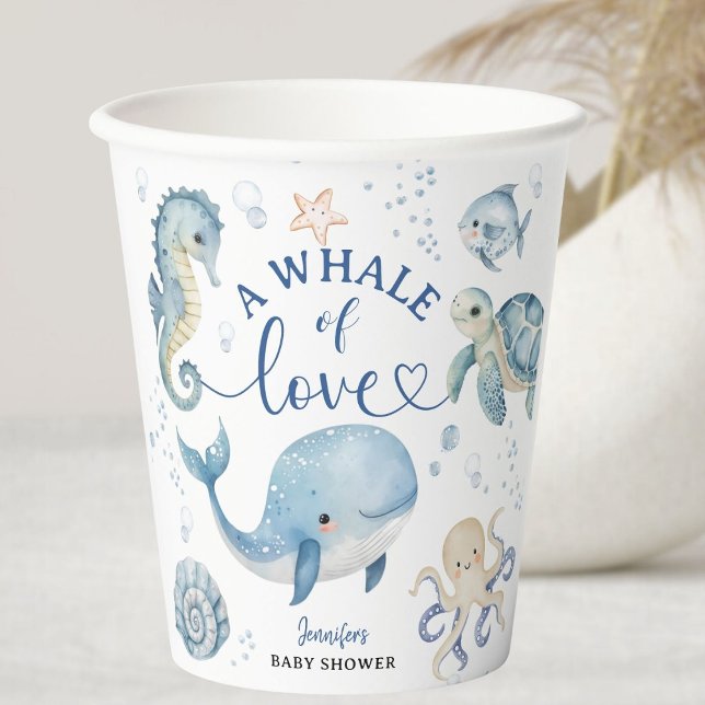 Gobelets En Papier Bébé Baleine Shower Océan Bleu Garçon  (Créateur téléchargé)