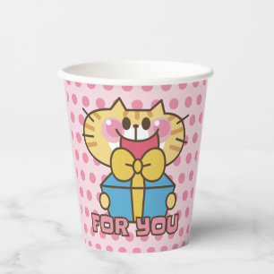 Gobelets En Papier Bébé Cartoon de chat mignonne Pois rose