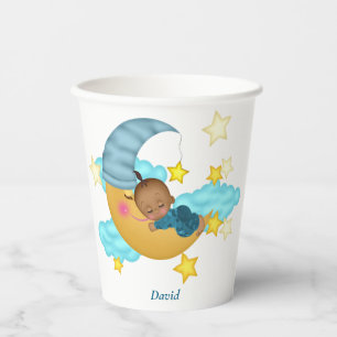 Gobelets En Papier Bébé Casquette bleu clair sur un papier lune