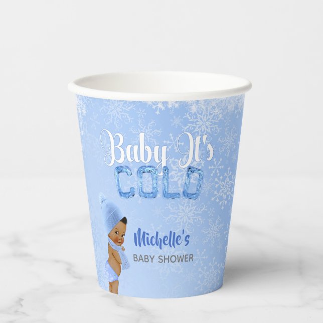 Gobelets En Papier Bébé C'est Flocon de neige froide Bleu Boy Douche (Recto)