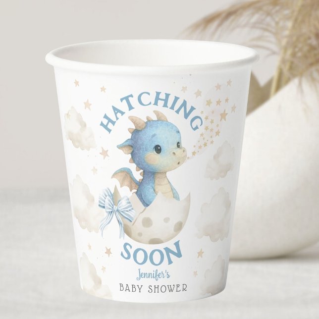 Gobelets En Papier Bébé Dragon Shower Garçon Bleu Naîtra Bientôt  (Créateur téléchargé)