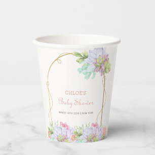 Gobelets En Papier Bébé En Fleur Boho Arch Baby shower Cactus