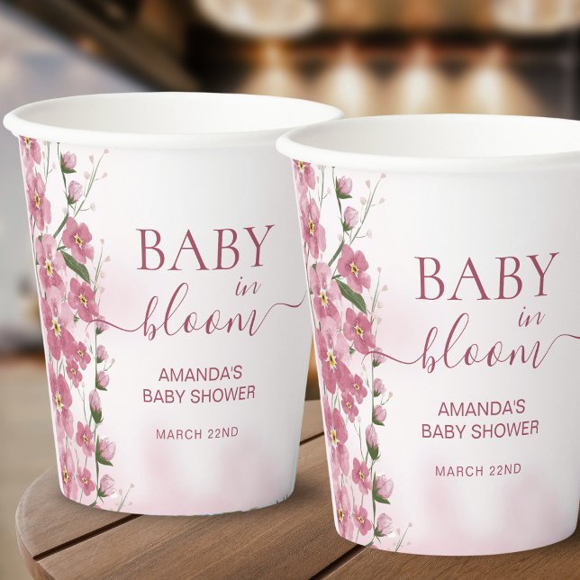 Gobelets En Papier Bébé en Fleur Fille Douche Florale Rose (Créateur téléchargé)