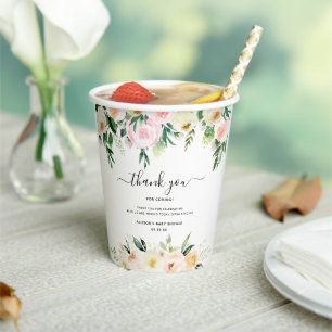 Gobelets En Papier Bébé en fleurs   Baby Shower Floral Ensoleillé