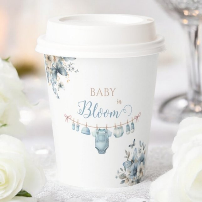 Gobelets En Papier Bébé En Fleurs Bleues En Fleurs Bleues Baby shower (Créateur téléchargé)