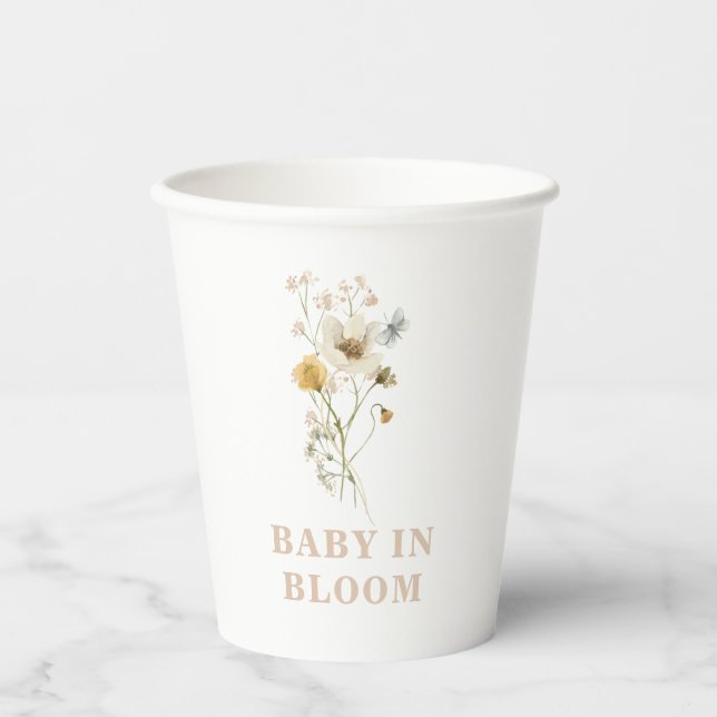 Gobelets En Papier Bébé en fleurs élégant bohème Baby Shower fleurs s (Recto)