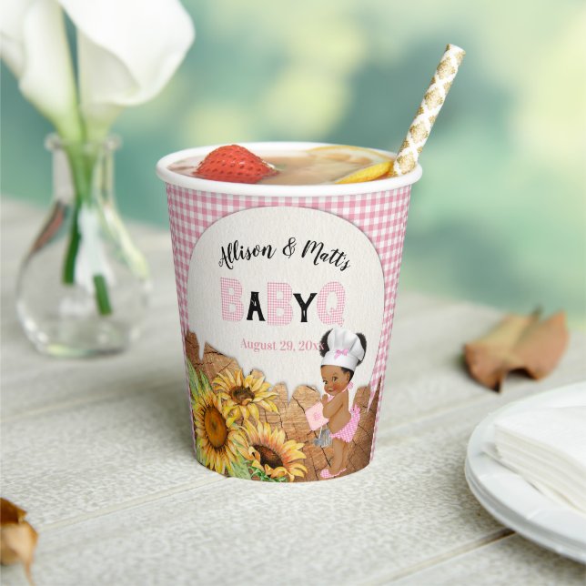 Gobelets En Papier Bébé fille rose En vichy tournesol bébé Q BBQ papi (Insitu)