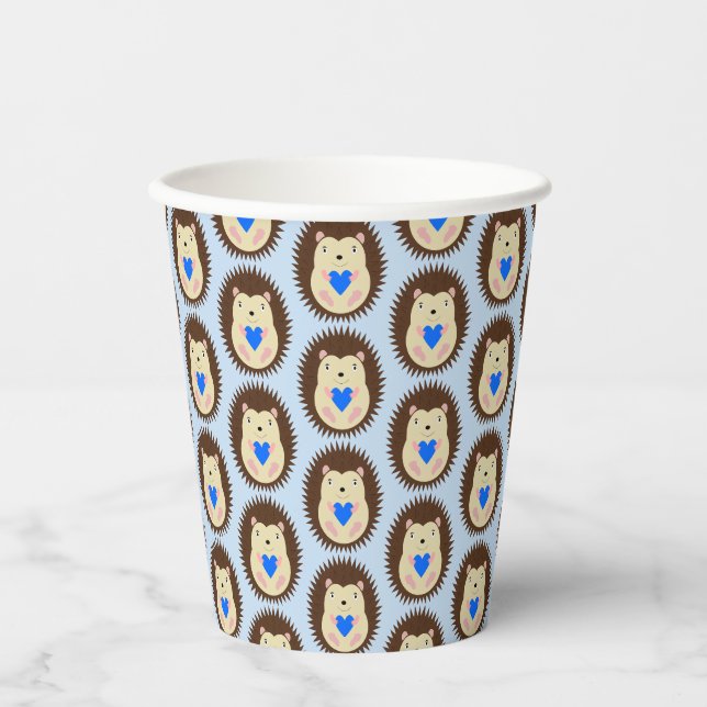 Gobelets En Papier Bébé Garçon Cœur Hérisson Motif (Recto)