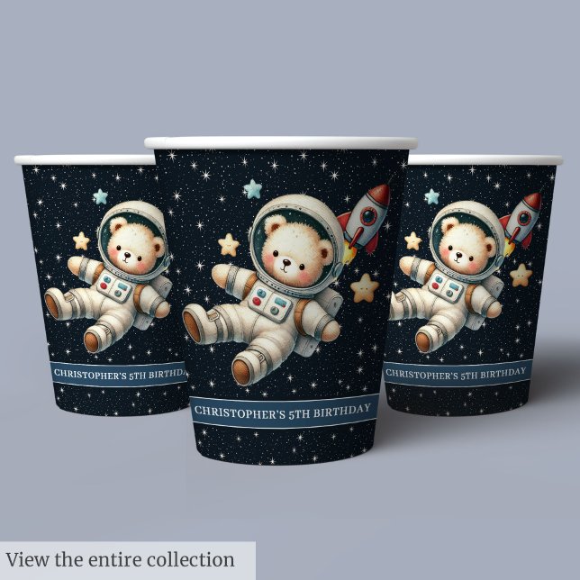 Gobelets En Papier Bébé garçon tasses de papier de fête Teddy ours as (Baby Boy Party Paper Cups Teddy Bear Astronaut)