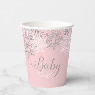 Gobelets En Papier Bébé il fait froid dehors Flocons de neige roses B