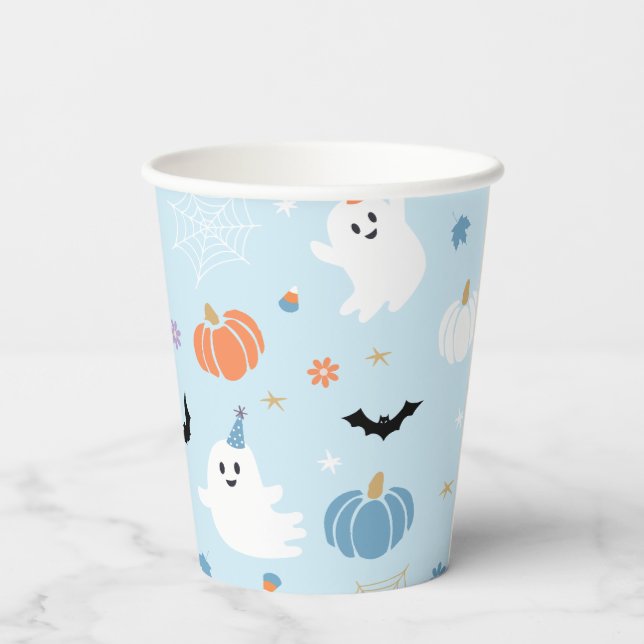 Gobelets En Papier Bébé mignon bleu fantôme Halloween (Verso)