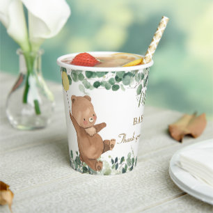 Gobelets En Papier Bébé mignon Ours Vert Baby shower neutre