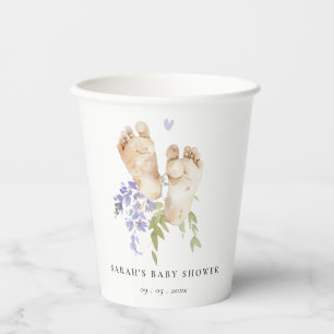 Gobelets En Papier Bébé mignon Pieds bleu Floral Baby shower garçon