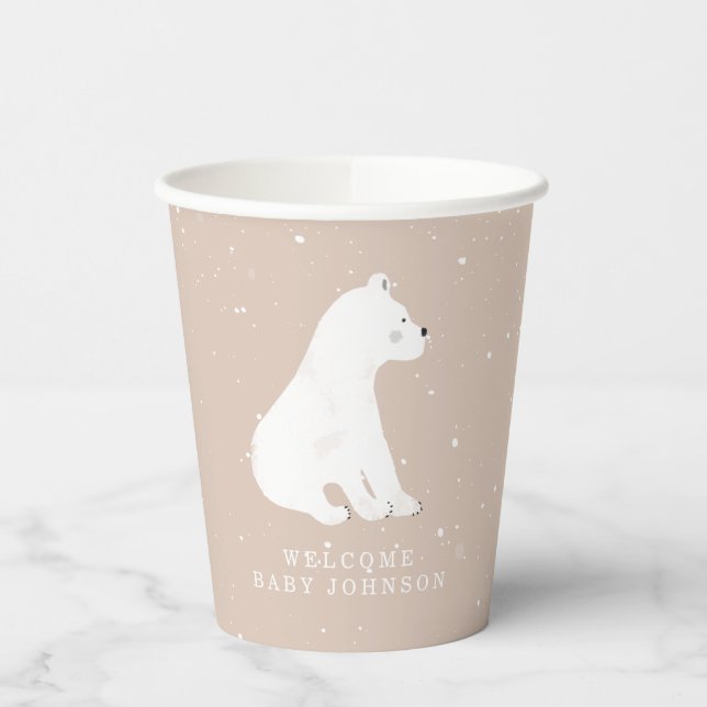 Gobelets En Papier Bébé Polar Bear Cub Baby shower d'hiver rose (Gauche)