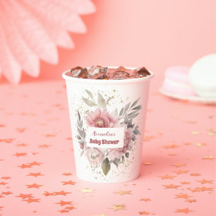 Gobelets En Papier Bébé rose floral en fleur Douche fille
