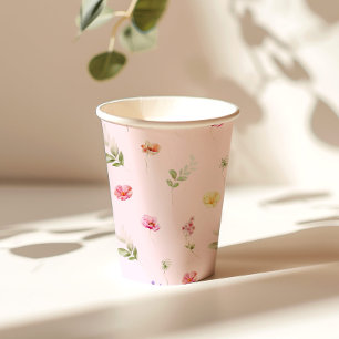 Gobelets En Papier Bébé rose pâle fleur sauvage dans le Baby shower f