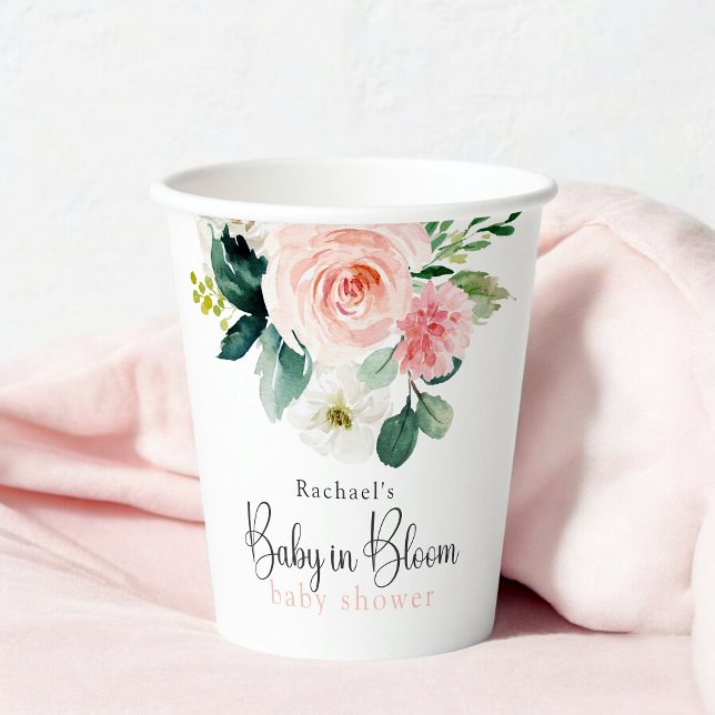 Gobelets En Papier Bébé rose rose pâle dans le Baby shower fleuri (Great for both hot and cold beverages!)
