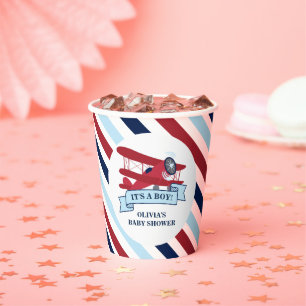 Gobelets En Papier Bébé shower Avion Rouge