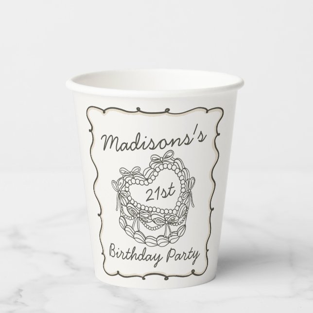 Gobelets En Papier Beige Bow Retro Coquette gâteau Coquette Anniversa (Recto)